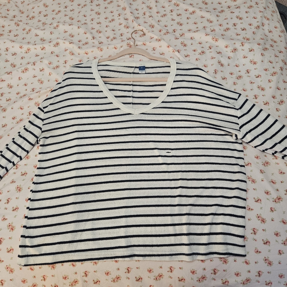 Soft Navy blue and white striped long sleeve top